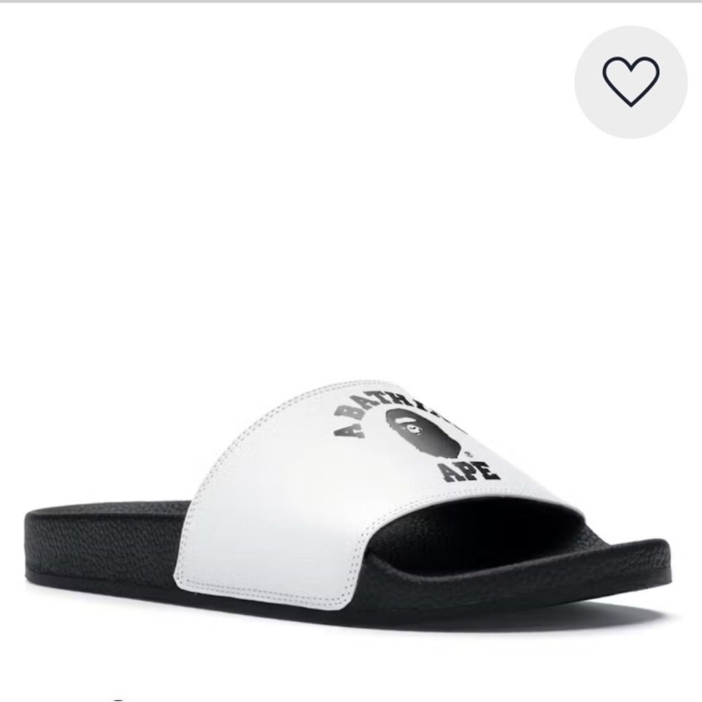 A Bathing Ape Bape Slide, Men’s Slide Sandals, SS19 College Logo White, Size 7